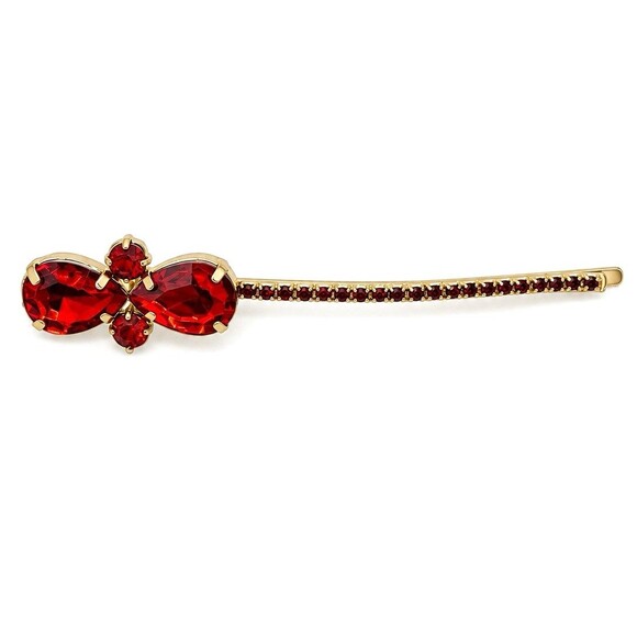 Fashion Jewelry Accessories - Red Rhinestone Bow Hair Clip Teardrop Crystal Barrette Christmas Holiday NEW